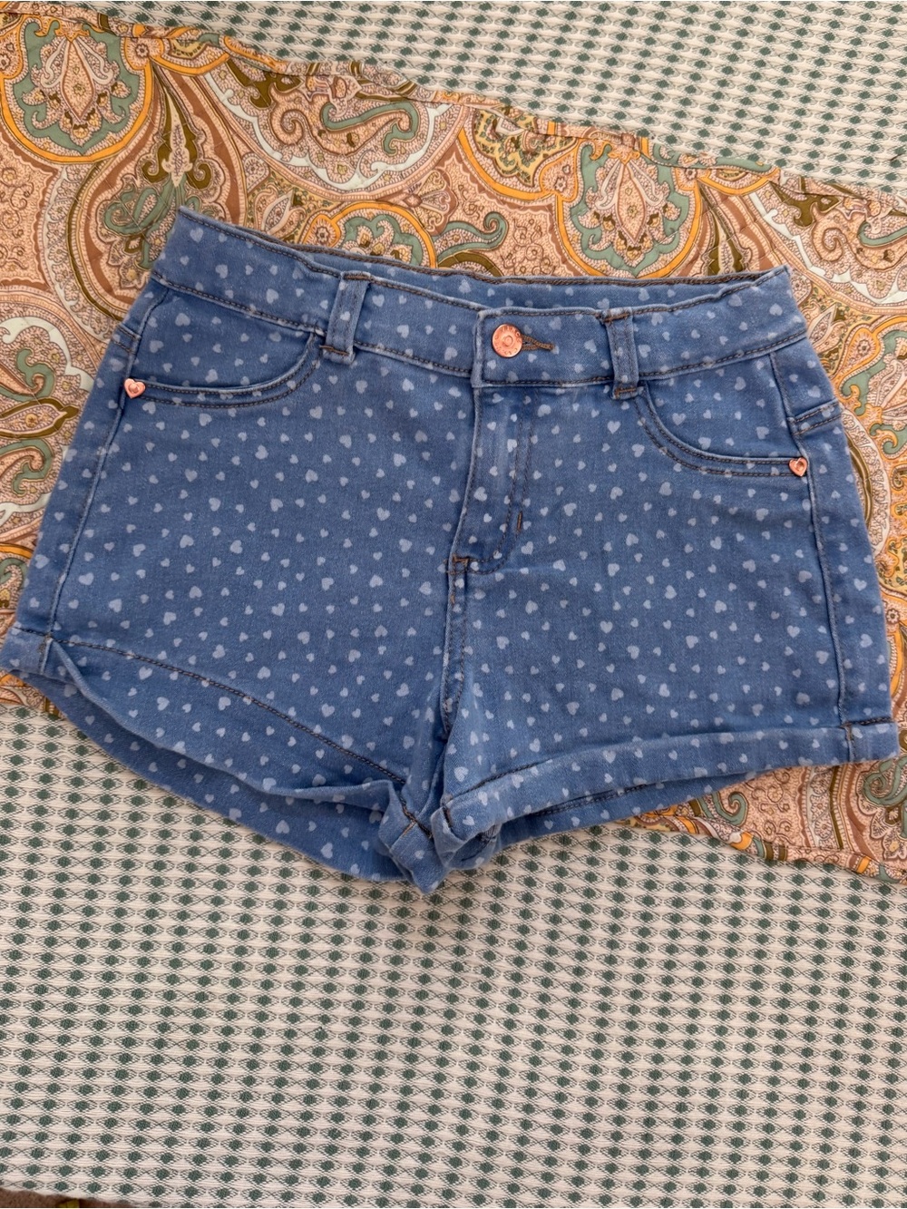 Vince Camuto Blue Denim Heart-Print Kids Shorts Girls Size 8